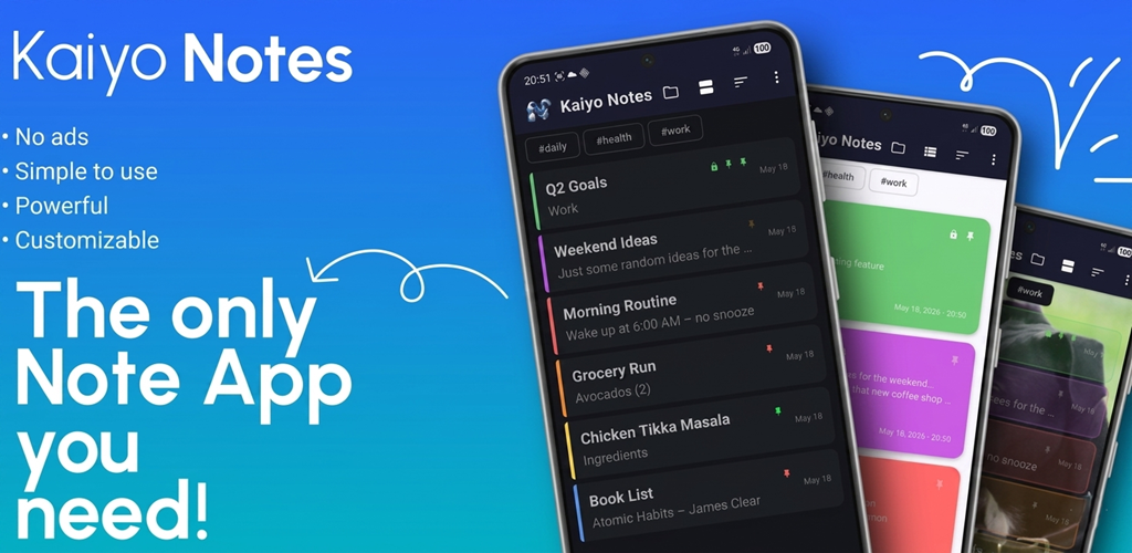 Kaiyo Notes Android note-taking app — no ads, no account, local storage